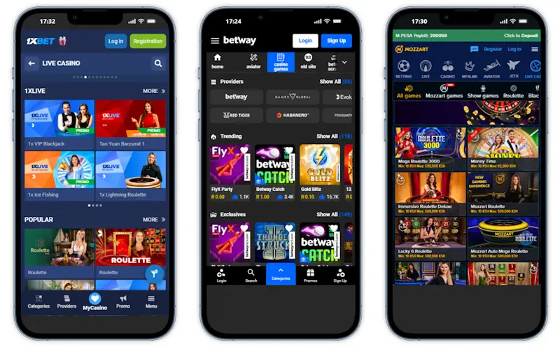 Mobile apps 1xBet and Betway and Mozzart Banner